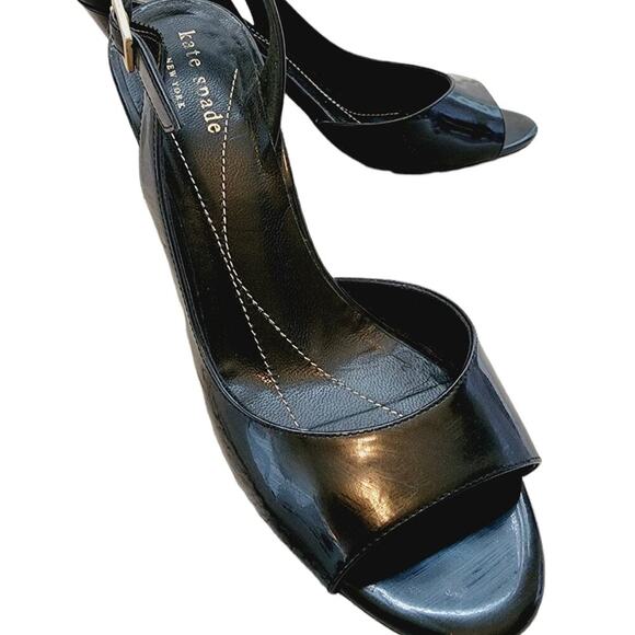 KATE SPADE BLACK STRAPPY PATENT LEATHER HEELS SIZE 6 - Picture 1 of 7